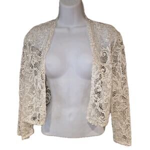 Vntg Y2k R&M Richards Ivory Lace Open Front Cardigan Sz L